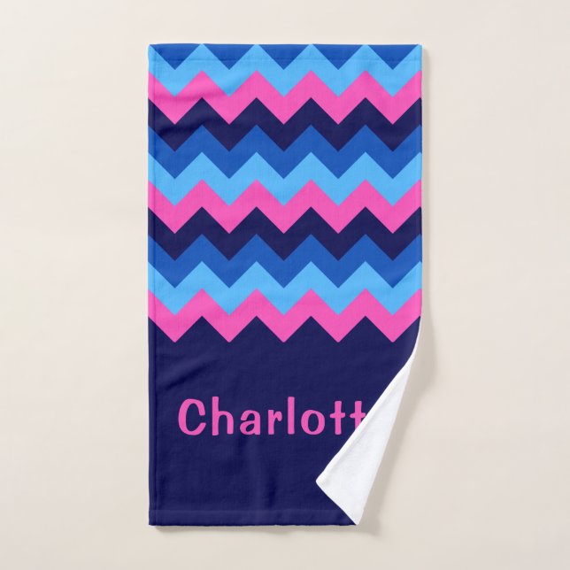 Cool bleu rose Chevron Monogram serviette à main (Serviette à main)