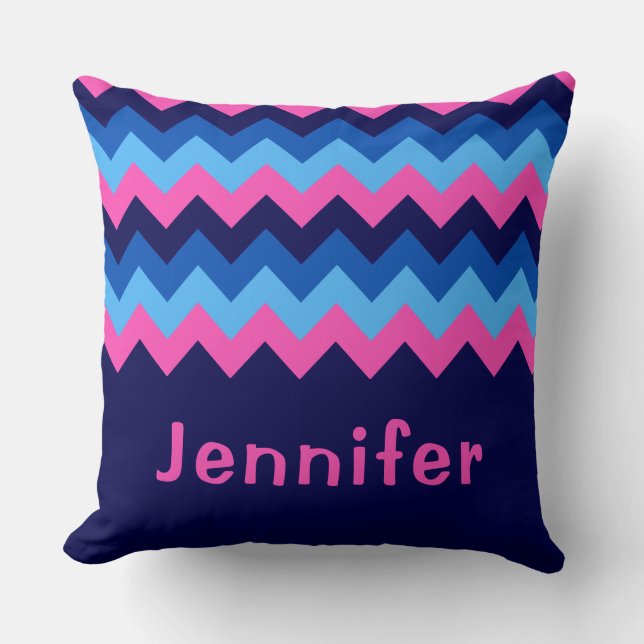Cool bleu rose Chevron Monogramme grand oreiller à (Recto)