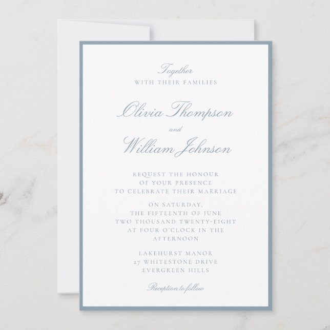 Cool Blue Framed Wedding Invitation (Devant)