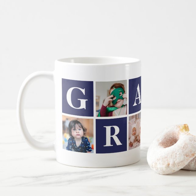 Cool Blue Photo Collage Personnalisé Gramps Mug (Avec donut)