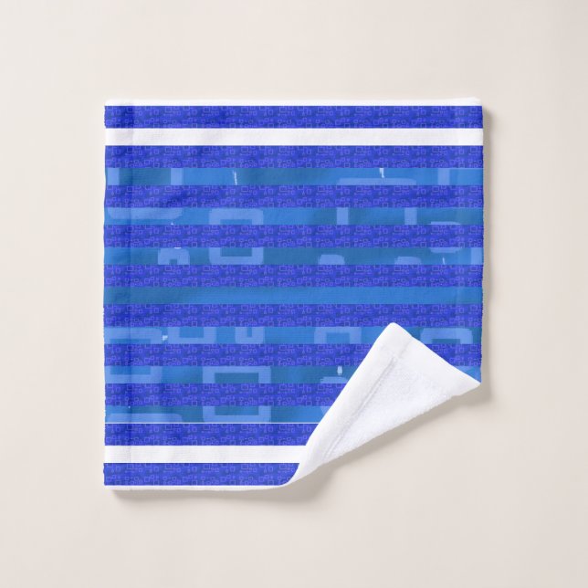 Cool Blue White Geometric Stripes (Gant de toilette)