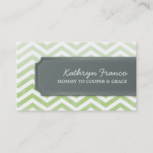 cool carte de visite chevron rayure vert aquarelle (Devant)