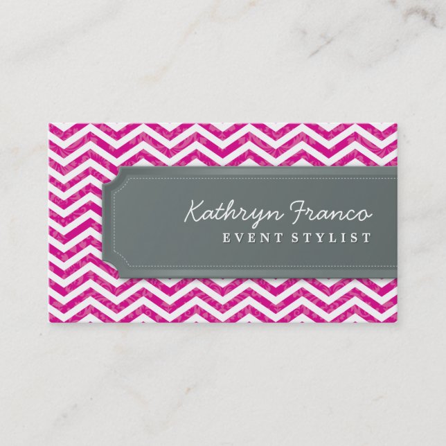 cool carte de visite rayure chevron gris rose chau (Devant)