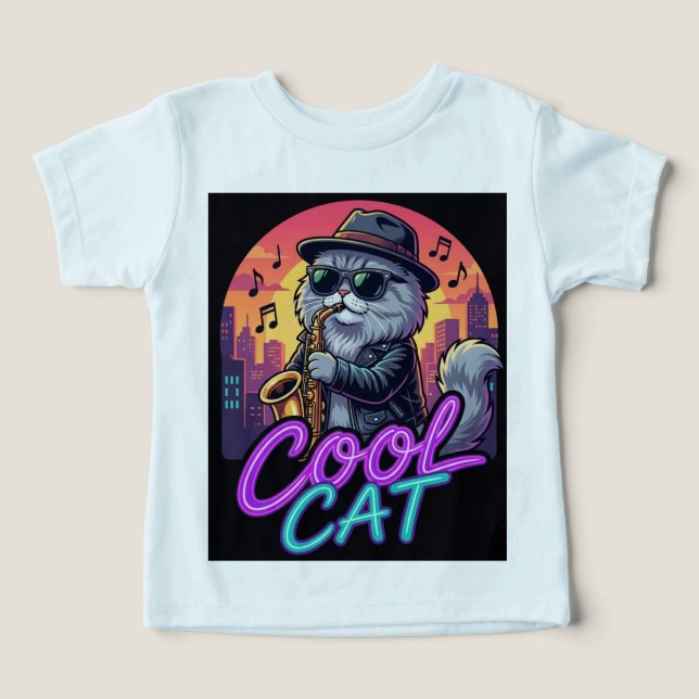 Cool Cat Saxophone – Retro Neon 90s Jazz Cat Desig (Design Recto)