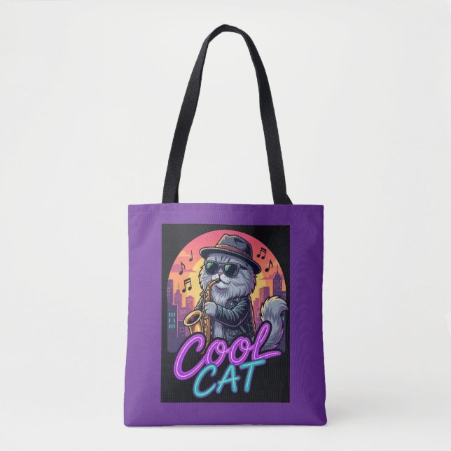 Cool Cat Trombone Player Music Quote Tote Bag (Devant)