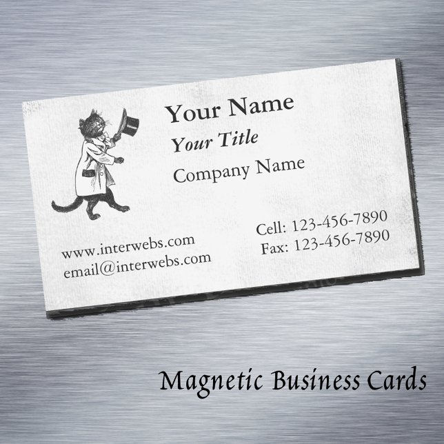 Cool Chat Faux Canvas Carte de visite magnétique p (Top hat cat grunge background magnetic business cards)