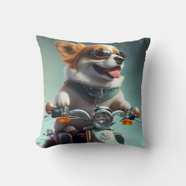 Cool chien biker conduit drôle coussin jetant (Recto)