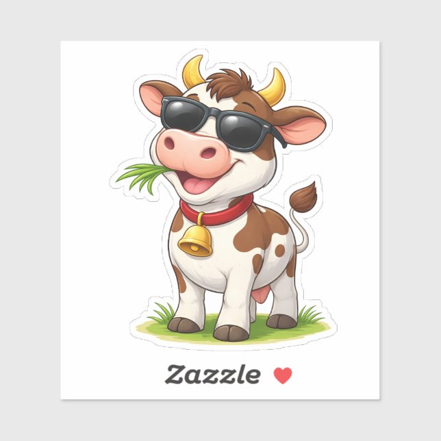 Cool Cow Wearing SunglasseCustom-Cut Vinyl Sticker (Feuille)