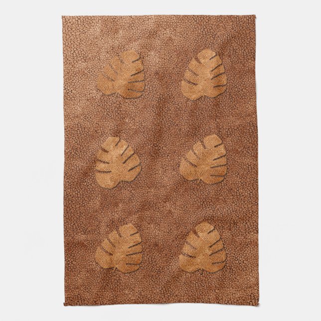 Cool Cuivre Texture Monstera Feuille Serviette (Vertical)