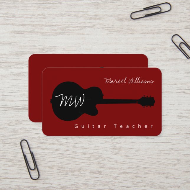 Cool de professeur de guitare Carte de visite roug (Devant/Arrière en situation)