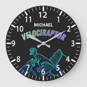 Cool Dinosaur Velociraptor Neon Lineart Horloge