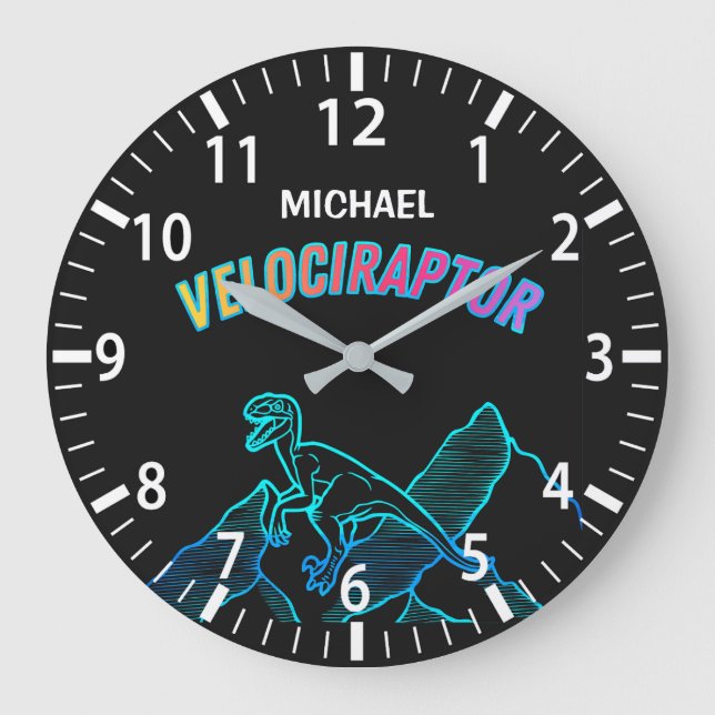 Cool Dinosaur Velociraptor Neon Lineart Horloge (Recto)