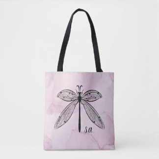 Cool Dragonfly Cottagecore Pink Monogram Sac fourr