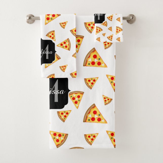 Cool et fun pizza tranches motif Monogram blanc (En situation)