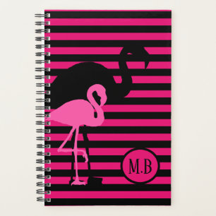 Cool Flamant rose noir et rose rayures Monogramme
