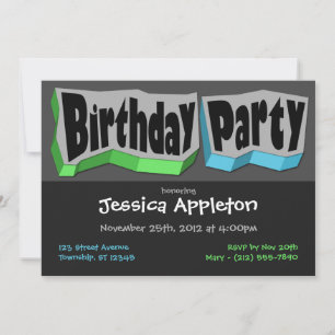 Cool fou Green & Blue Anniversaire Fête Invitation