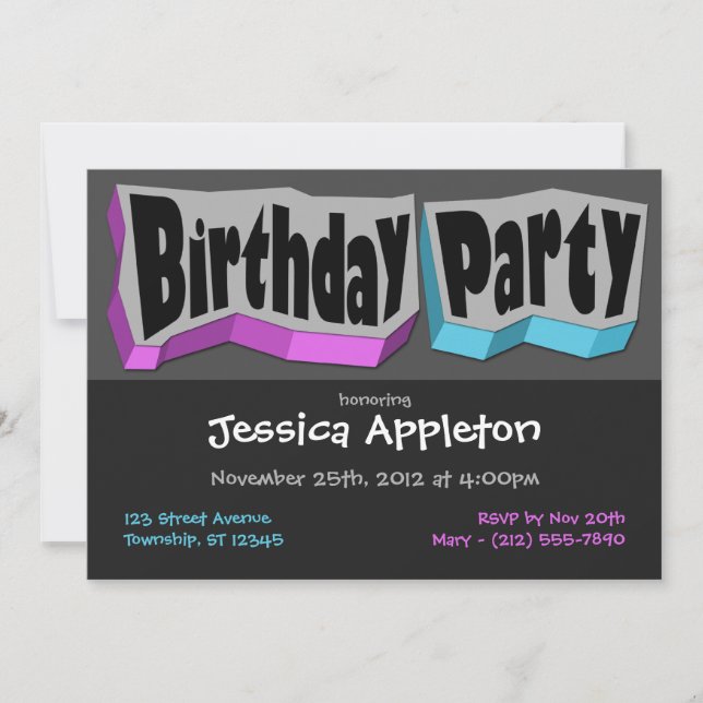 Cool fou Purple & Blue Anniversaire Invitation (Devant)