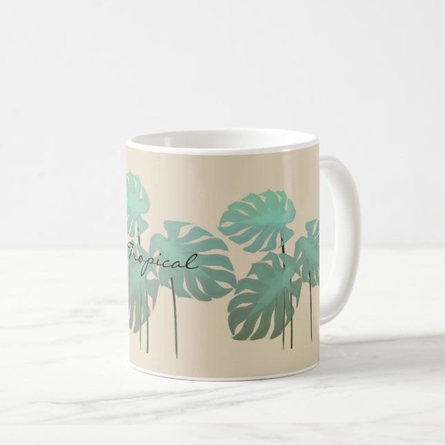 Cool Funky Tropical Leaf Ajouter nom Mug (Devant droit)