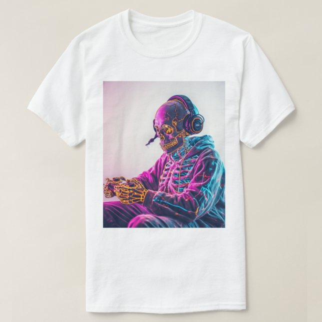 "Cool Gamer Skeleton T-Shirt - Drôle Gaming Skull (Design devant)