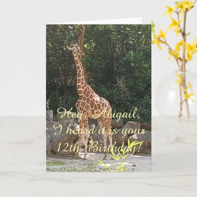 Cool Giraffe, Joyeux 12ème anniversaire, carte (Fleur jaune)