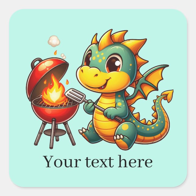 Cool grilling dragon ajouter Carré texte Sticker (Devant)