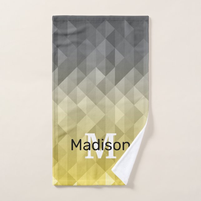 Cool gris jaune Ombre motif géométrique Monogramme (Serviette à main)