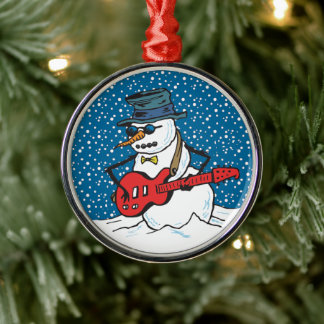 Cool Guitariste Snowman Ornements