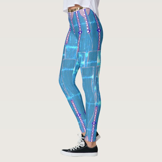 Cool Ice Blue Faux Blue Denim Leggings (Gauche)