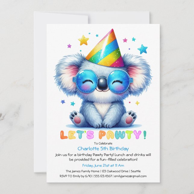 Cool Koala Invitation Anniversaire Parties scintil (Devant)