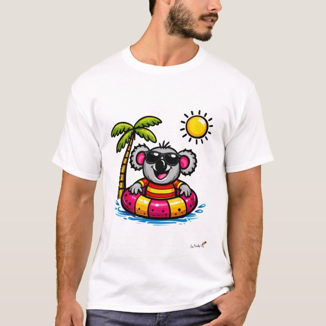 Cool Koala Pool Party Cartoon T-Shirt (Devant)