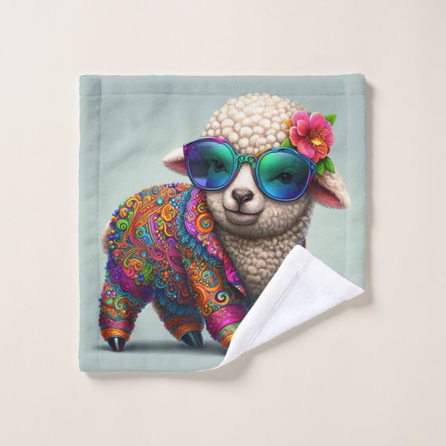Cool lamb in a colorful suit (Gant de toilette)