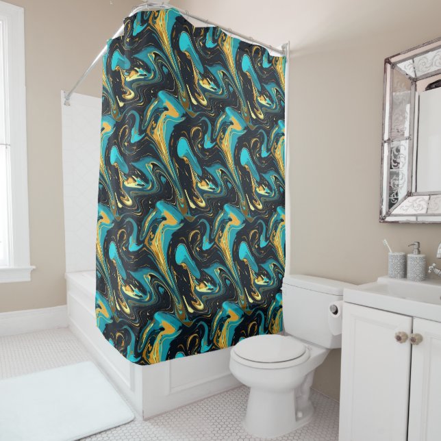 Cool liquide abstrait carrelé motif rideau douche (En situation)