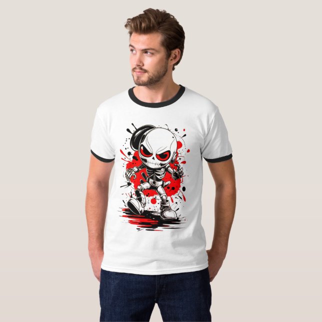 Cool Manga Robot Skeleton T-shirt (Devant entier)