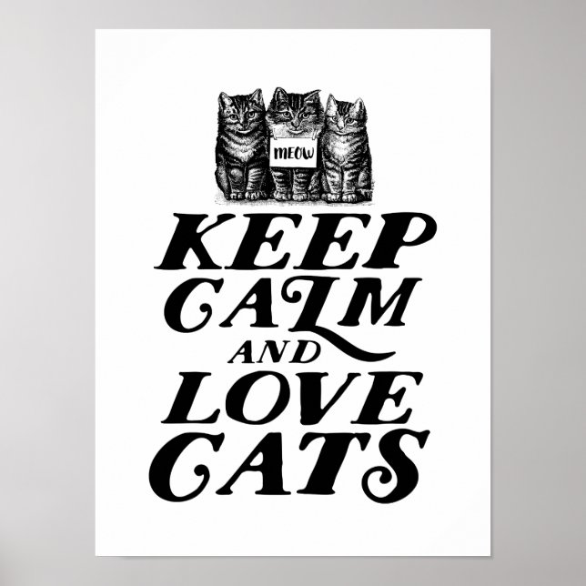 Cool mignonne Garder calme Love Chats Poster pour  (Devant)