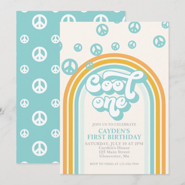 Cool One Retro Boy First Birthday Invitation (Devant / Derrière)