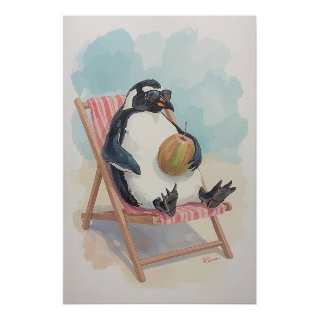 Cool Penguin Poster | Summer Cartoon Wall Art (Devant)