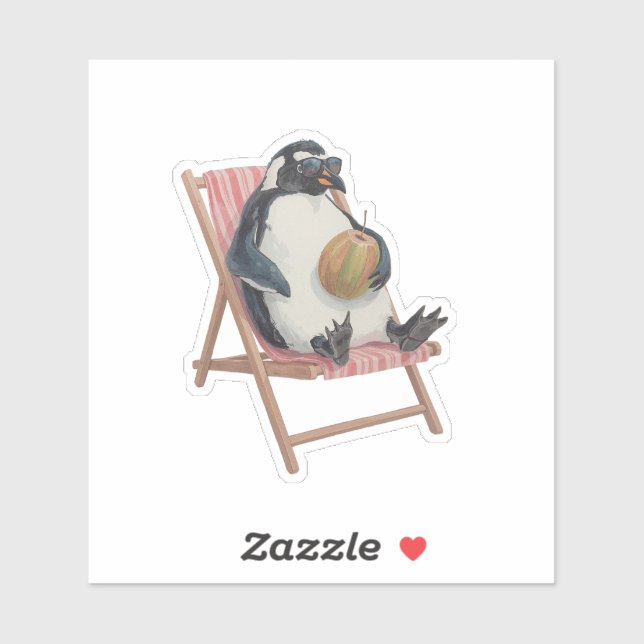 Cool Penguin Sticker | Cute Summer Scrapbook Decal (Feuille)