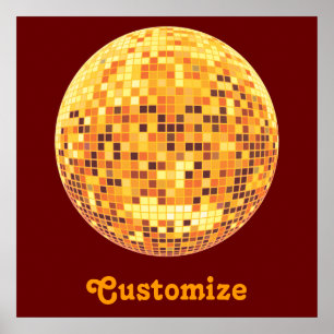 Cool personnalisé Retro Golden Disco Ball Poster I