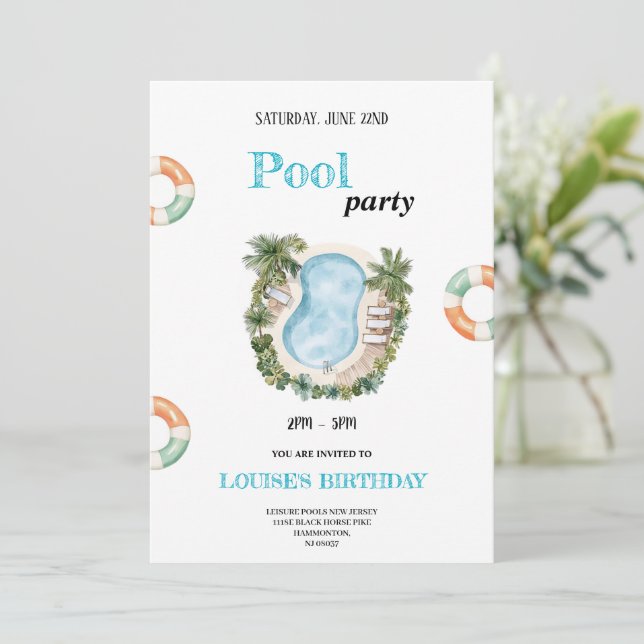 cool piscine invitation pour fêtes d'anniversaire (Debout devant)