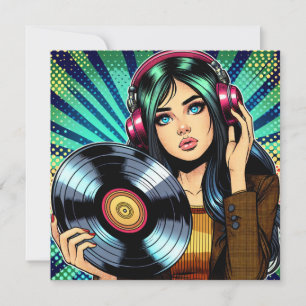 Cool Pop Art Comic Style Girl avec Album de Vinyl