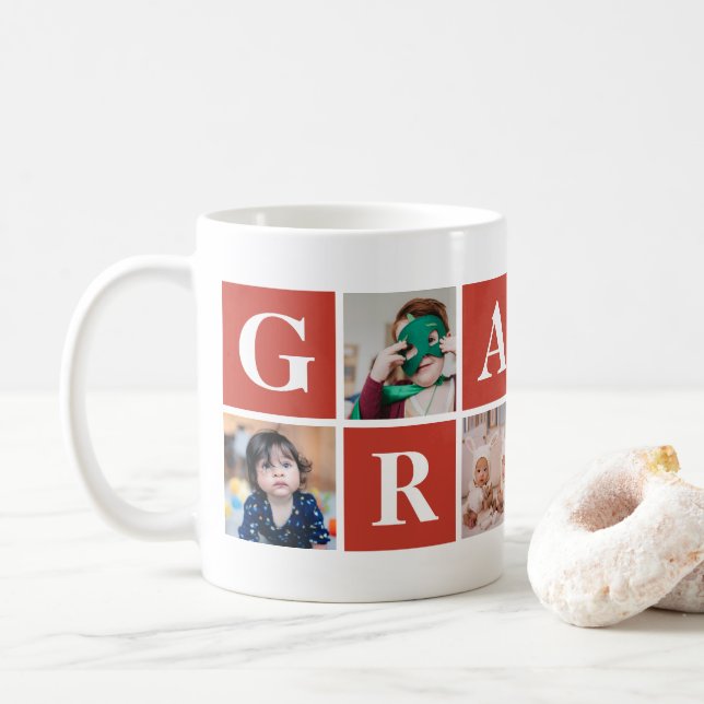 Cool Red Photo Collage Granny Mugs (Avec donut)