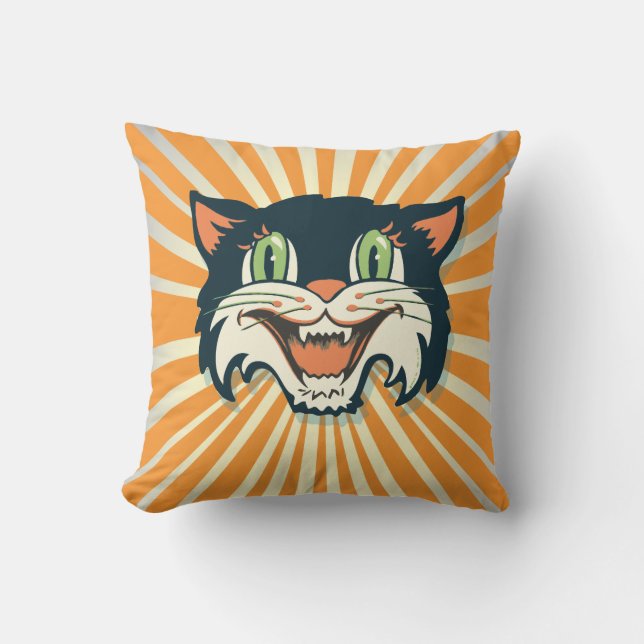 Cool Retro Vintage Halloween Coussin de chat (Recto)