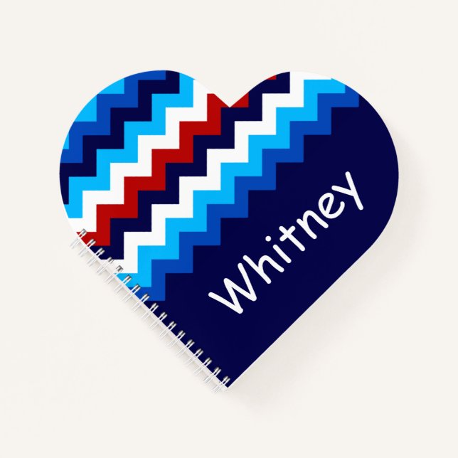 Cool Rouge Blanc Bleu Chevron Carnet de coeur pers (Devant)