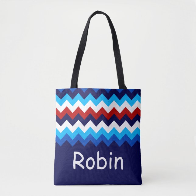Cool Rouge Blanc Bleu Chevrons Sac fourre-tout Mon (Devant)