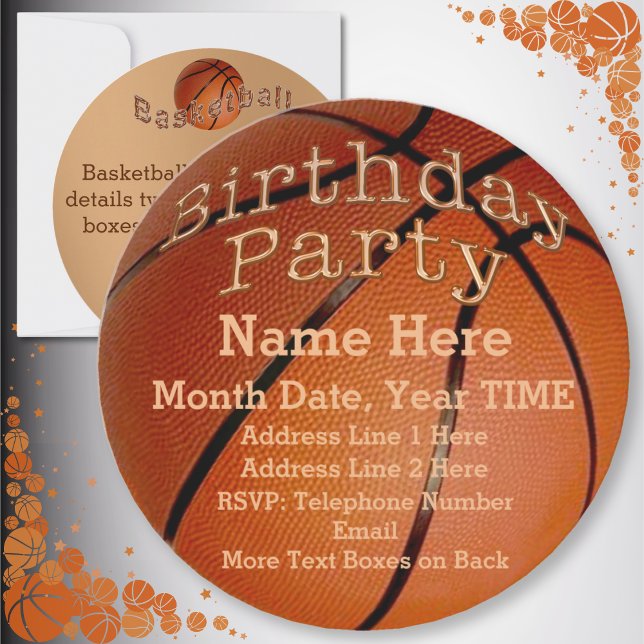 Cool Round Custom Basketball Invitations Anniversa (Invitations Basketball. Basketball themed birthday party. Basketball party supplies for Boys, Girls.)