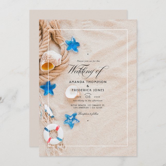 Cool Summer Beach Wedding Invitation (Devant / Derrière)