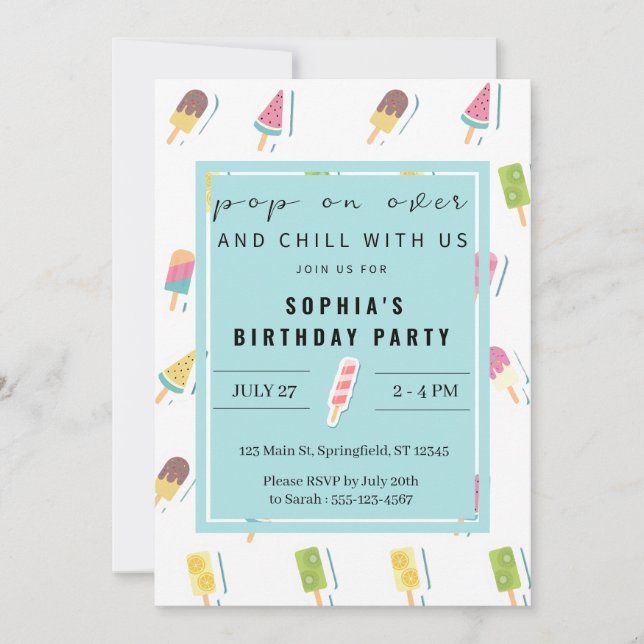 Cool Summer Popsicle Anniversaire Invitation (Devant)