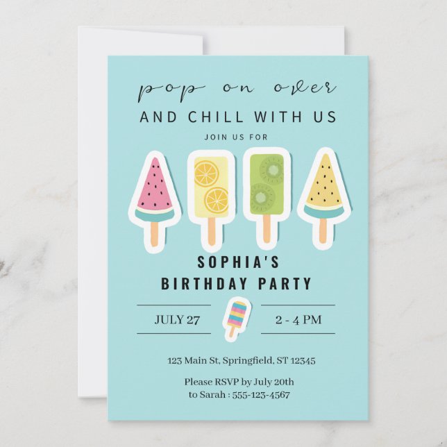 Cool Summer Popsicle Anniversaire Invitation (Devant)