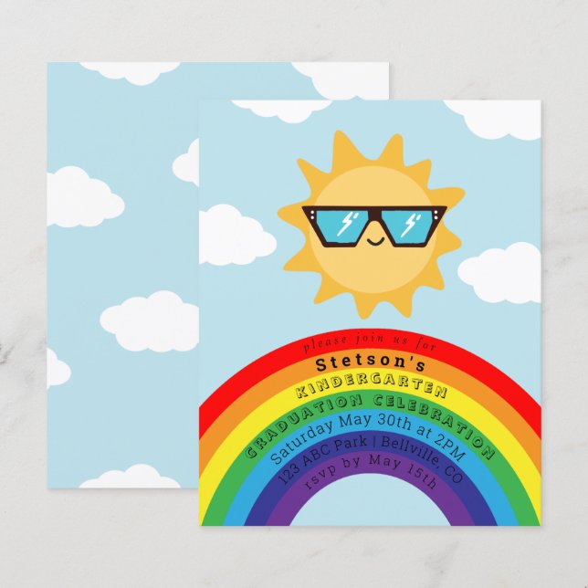 Cool Sun et Rainbow Budget pour enfants Invitation (Devant / Derrière)