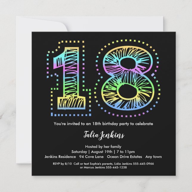 Cool sur Black 18th Birthday Party Invitation (Devant)